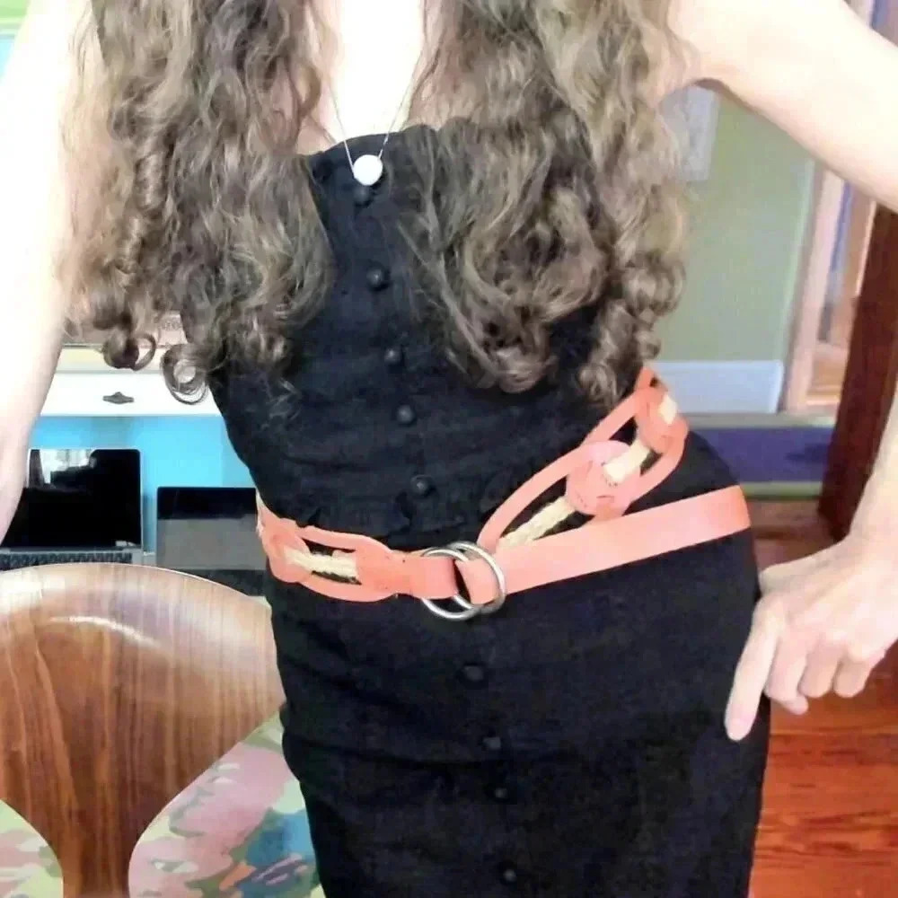 Anthropologie Linea Pelle Orange Leather & Jute Rope Belt - Picture 2 of 3